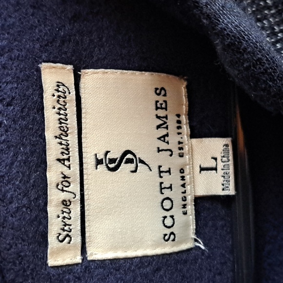 Scott James England Size L Blue Textured Hooded Zip Up Sweater - Picture 2 of 5